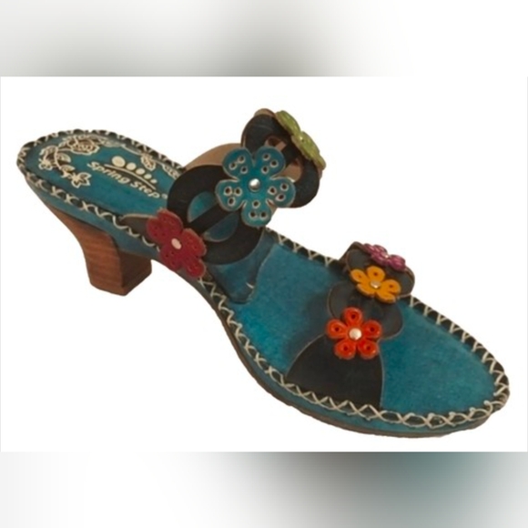 Spring Step Women's Leather Teal Multicolor Floral Size 37 /6.5-7 - Picture 1 of 7